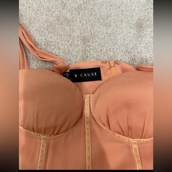 B’CAUSE Hello, Gorgeous Bustier Maxi Dress with Slit Peach Orange - Picture 3 of 4
